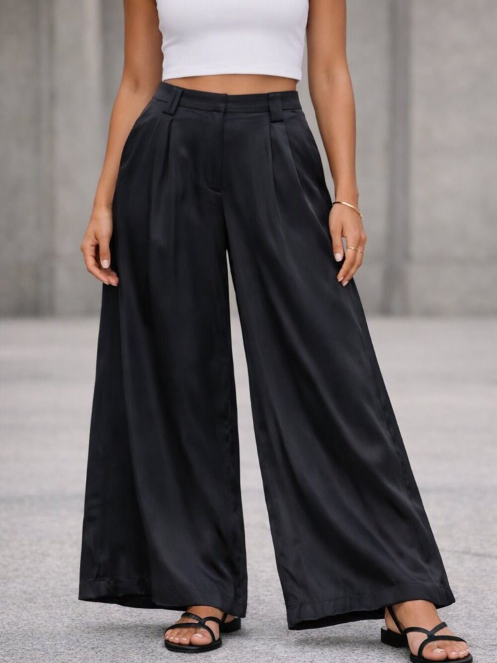 Wyeth by Todd Magill Black High-Waist Wide-Leg Pants 100% Luxury Silk Size 4